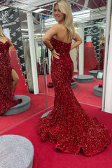 Hot Pink Long Prom Dress Sequin Mermaid Sweetheart
