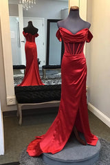 Red Corset Evening Dress UK Off the Shoulder Ruched Mermaid