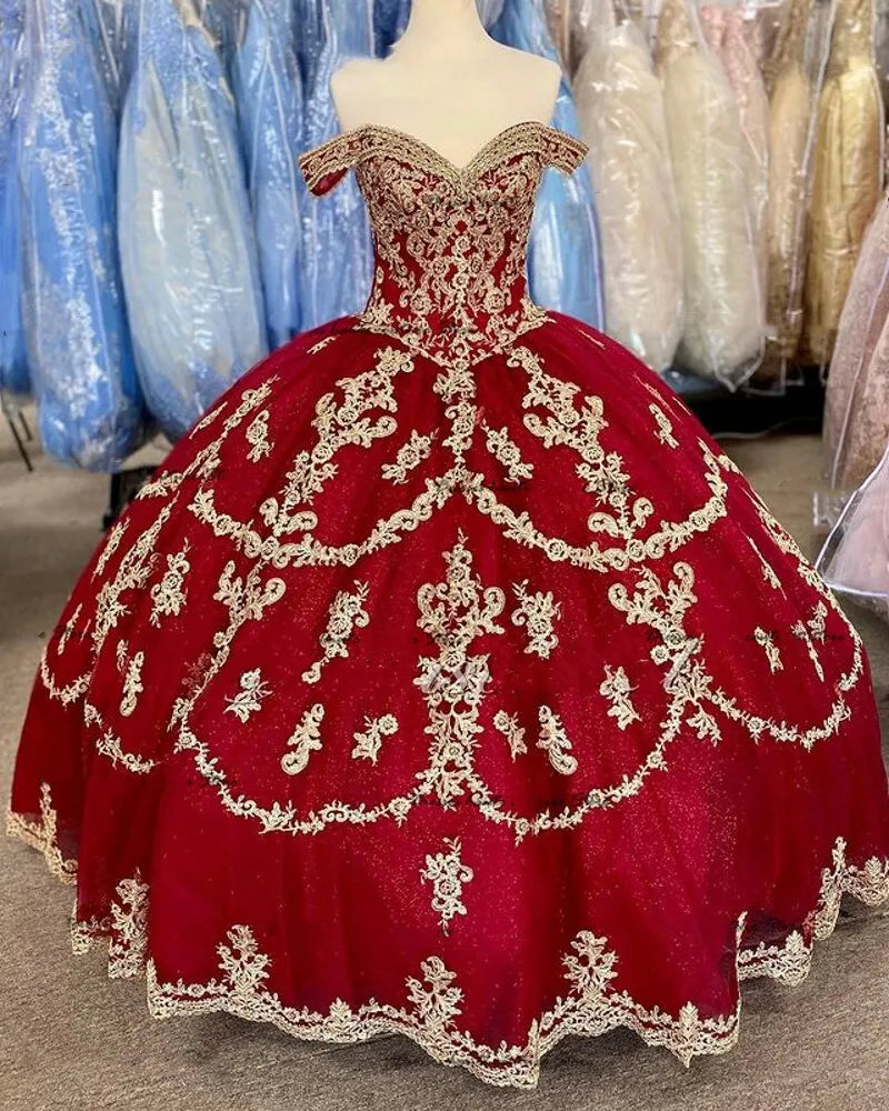 red gold sweet 16 quince dress