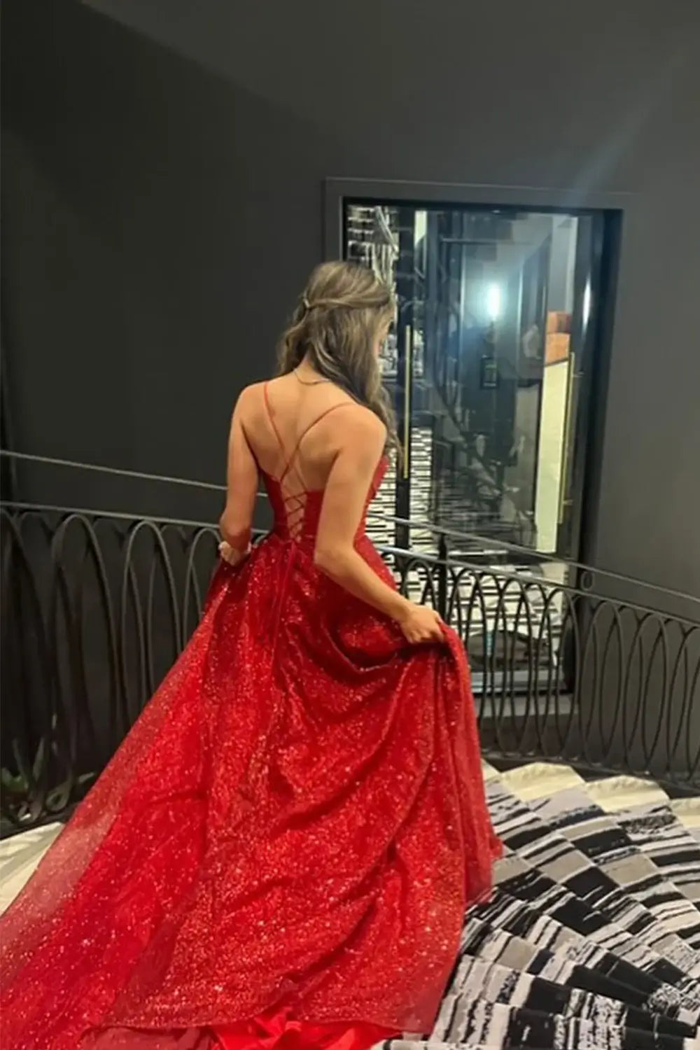 Sheath Metallic Corset Prom Dress Cowl Neck with Slit