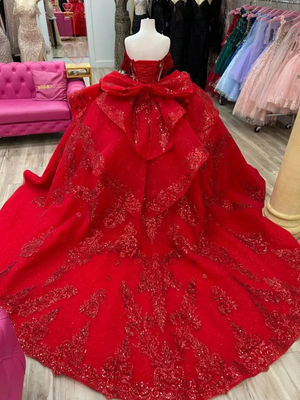Glitter Corset Red Sweet 16 Dresses Off the Shoulder with Bow