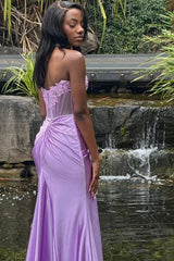 Strapless Fitted Senior Prom Dress Lace Appliques Long Formal Gown Mychicdress