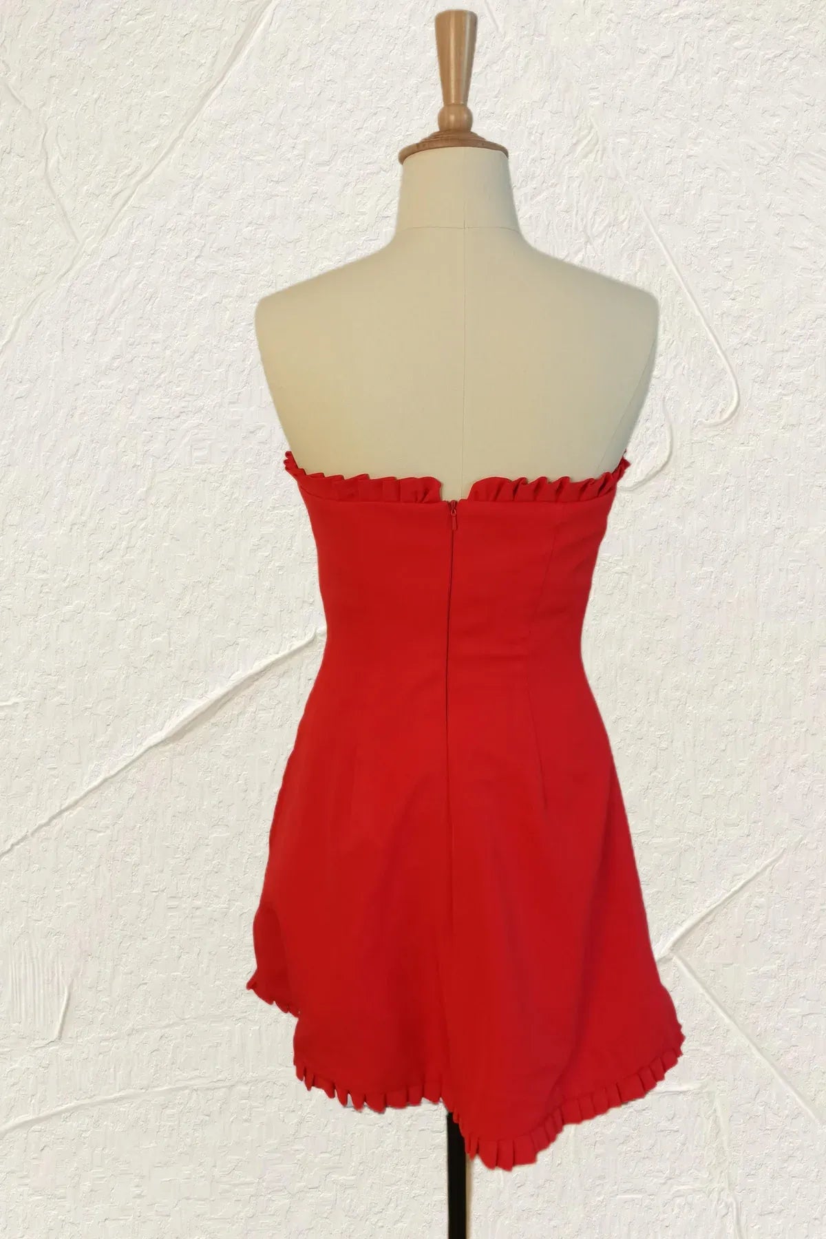 Red Strapless Mini Hoco Dress Tighted Short with Ruffles Mychicdress