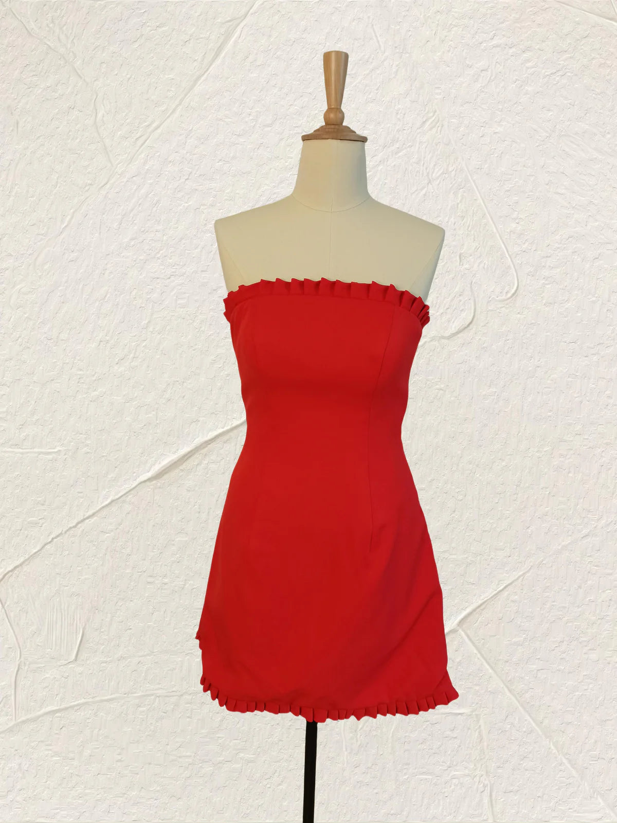 Red Strapless Mini Hoco Dress Tighted Short with Ruffles Mychicdress