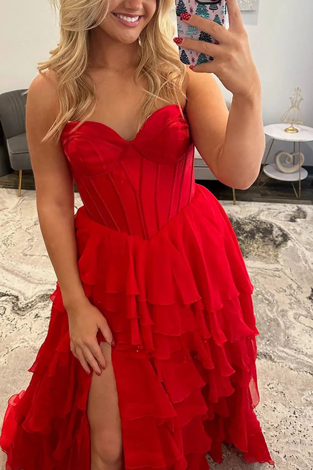 Black Strapless Ruffle Long Prom Dresses with Slit