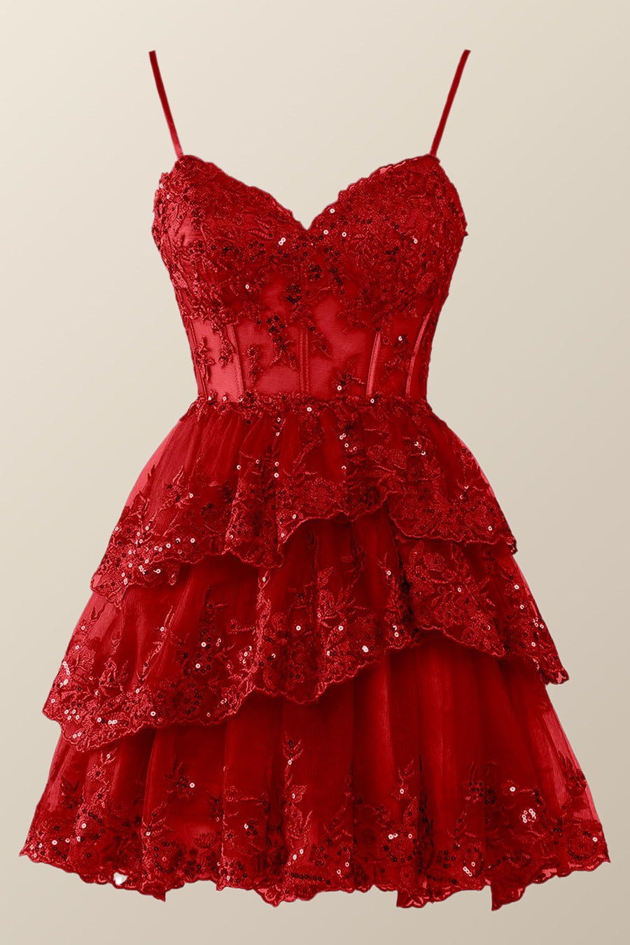 Hot Pink Short Prom Dress Straps Appliques Tiered Homecoming Dress Layered - MyChicDress