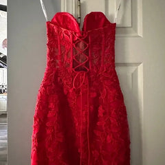 Lace Short 2025 Red Homecoming Dresses Bodycon Appliques Beading - MyChicDress
