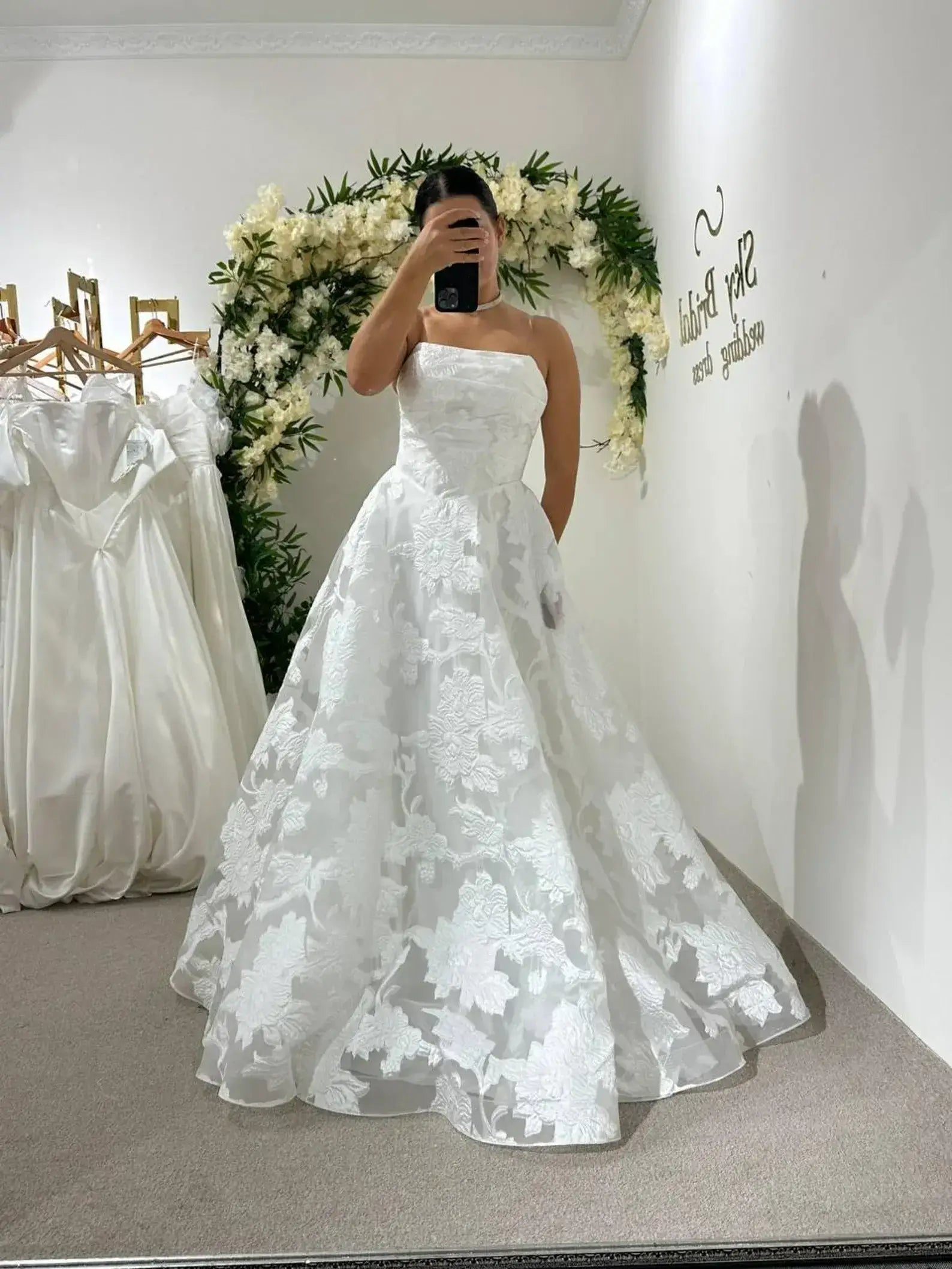 white strapless wedding dress