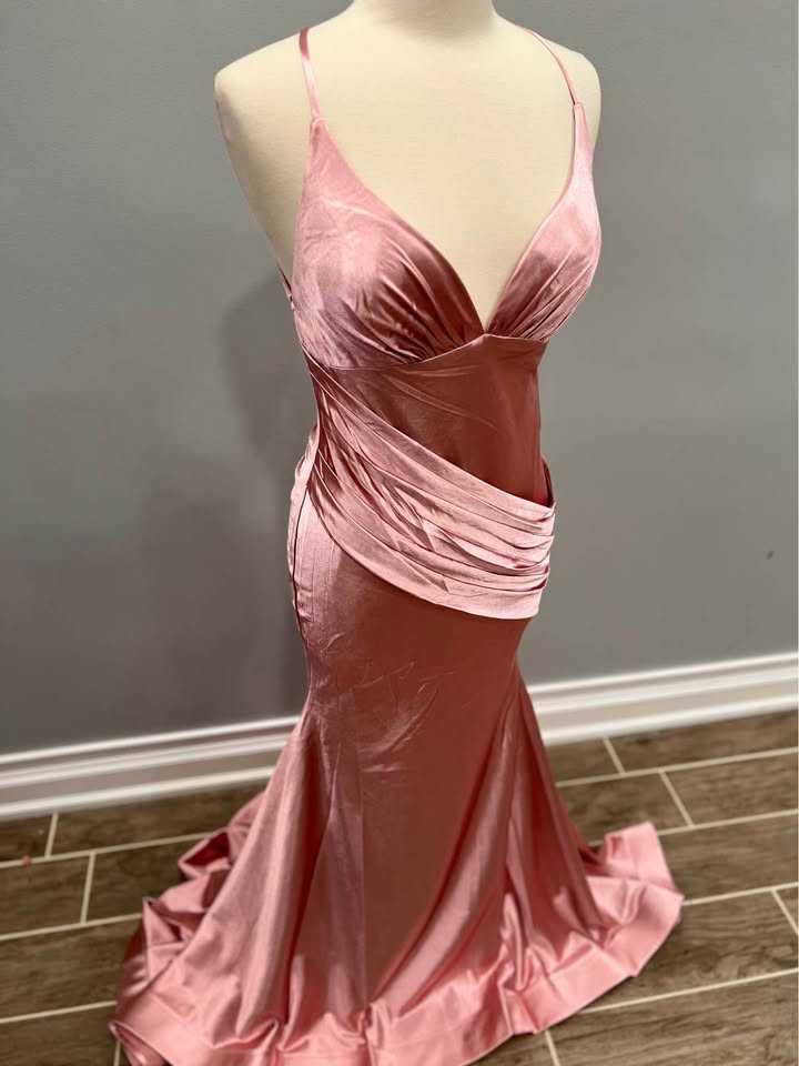 Winter Rose Pink Formal Dress for Wedding Guests Satin Mermaid