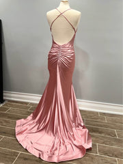 Winter Rose Pink Formal Dress for Wedding Guests Satin Mermaid