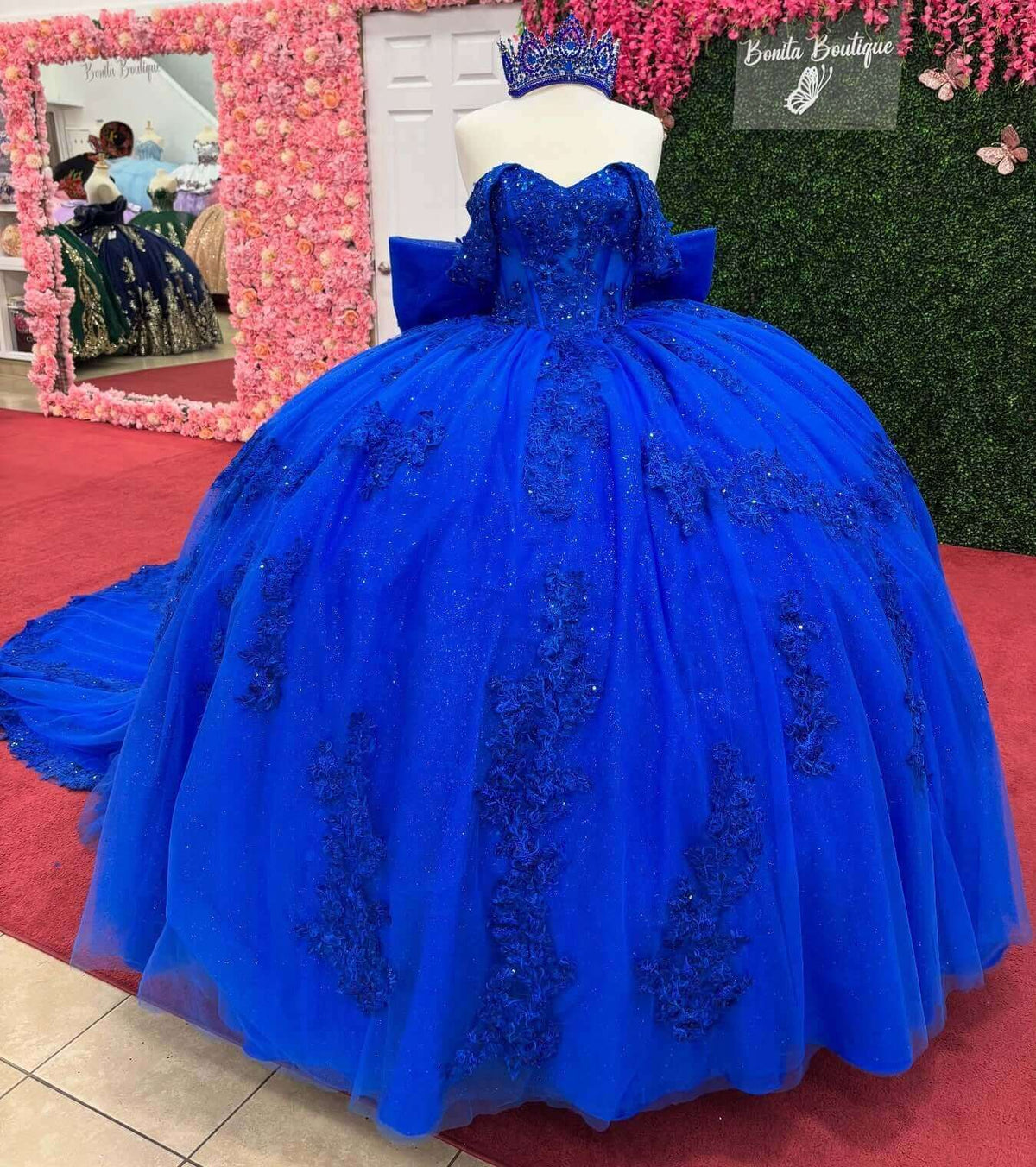Delicate Royal Blue Quinceañera Ball Gown Appliqués Off-Shoulder