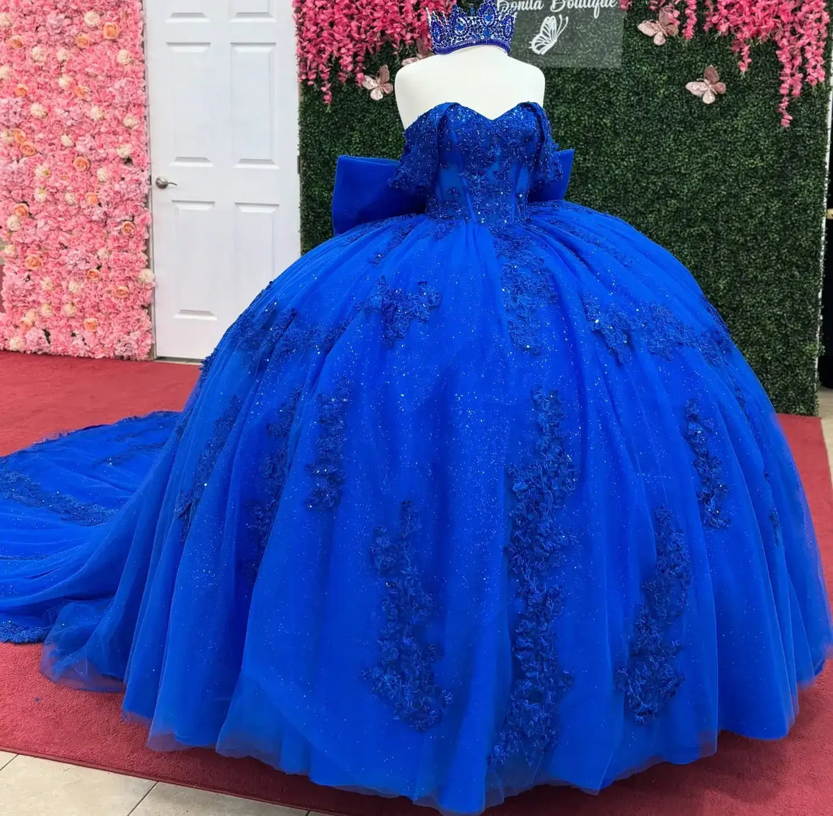 Delicate Royal Blue Quinceañera Ball Gown Appliqués Off-Shoulder