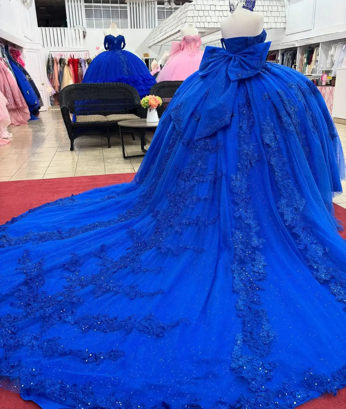 Delicate Royal Blue Quinceañera Ball Gown Appliqués Off-Shoulder