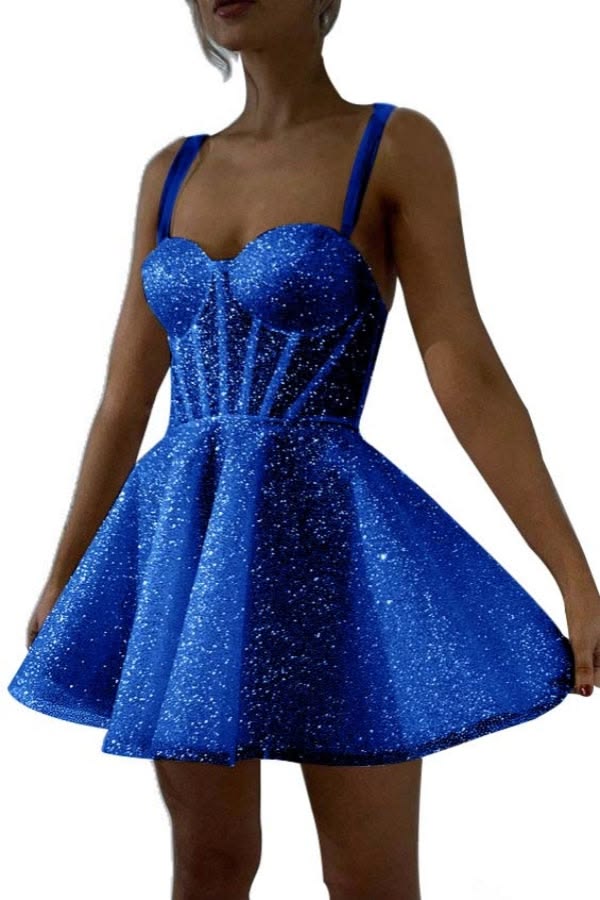 Glitter Sequin Homecoming Dress for Teens Short Corset Beach Wedding Gowns