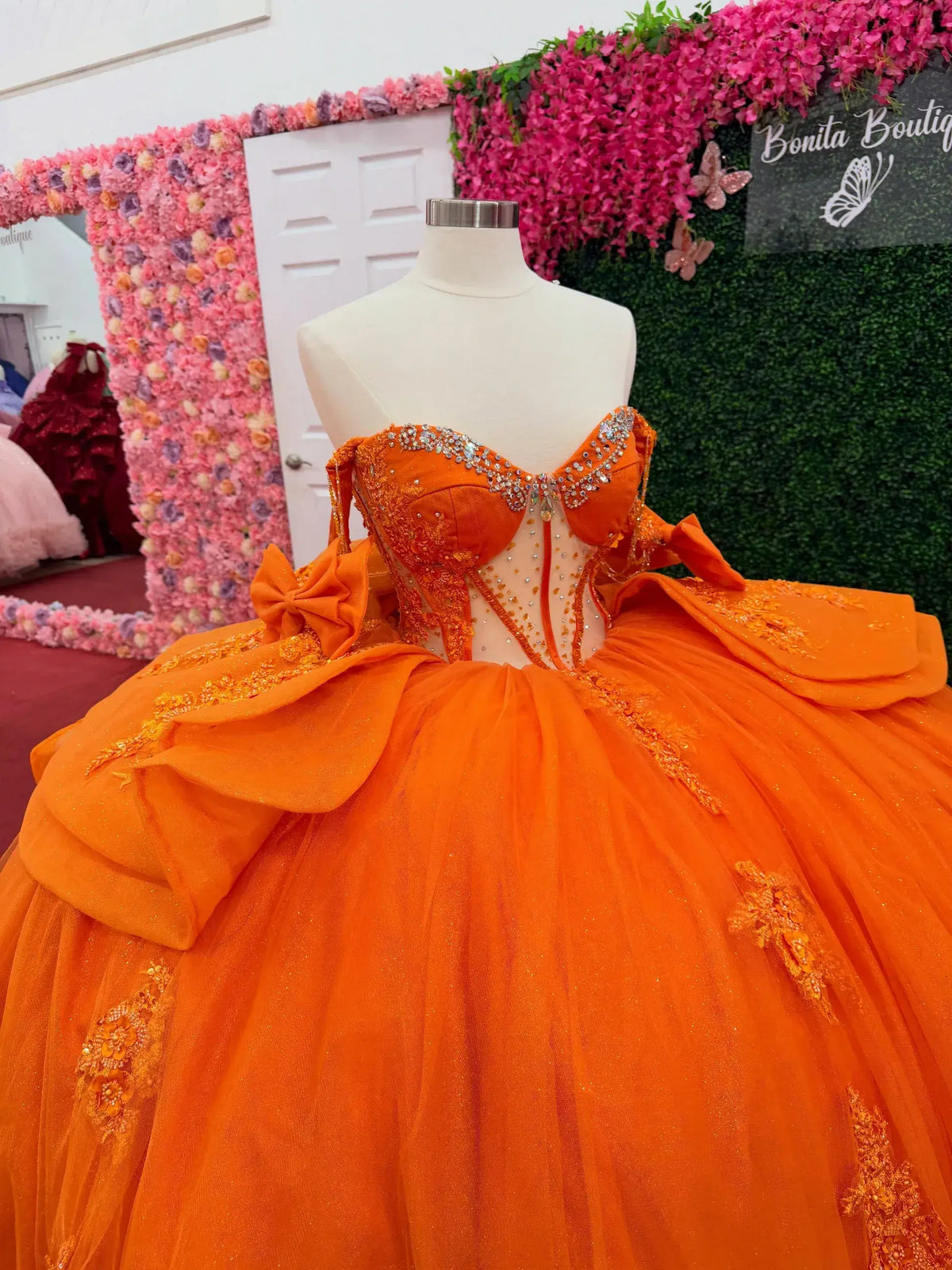 Ruffled Orange Quinceanera Dresses Corset Ball Gown Tulle Lace Beaded