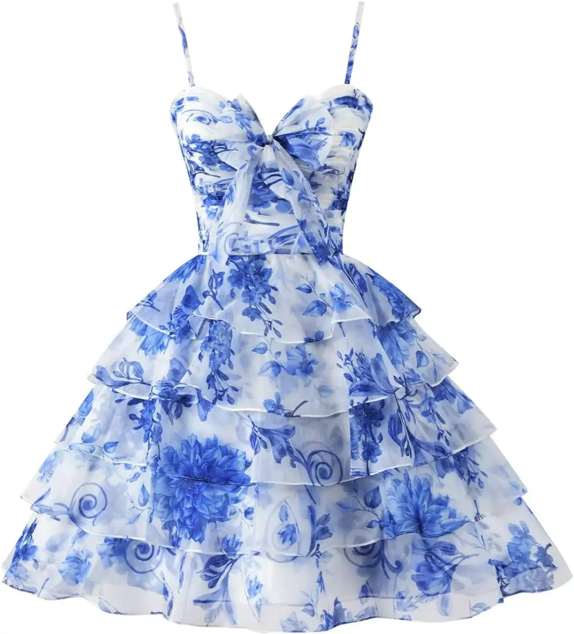 Hot Blue Chiffon Floral Short Homecoming Dress with Ruffles