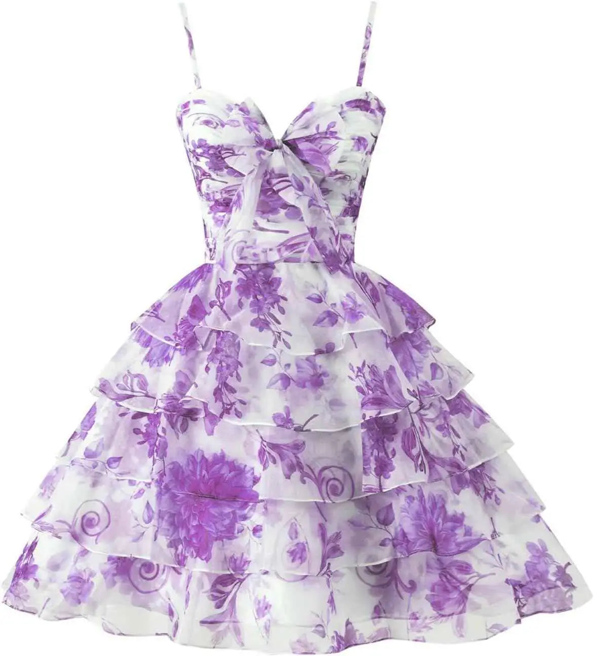 Hot Blue Chiffon Floral Short Homecoming Dress with Ruffles