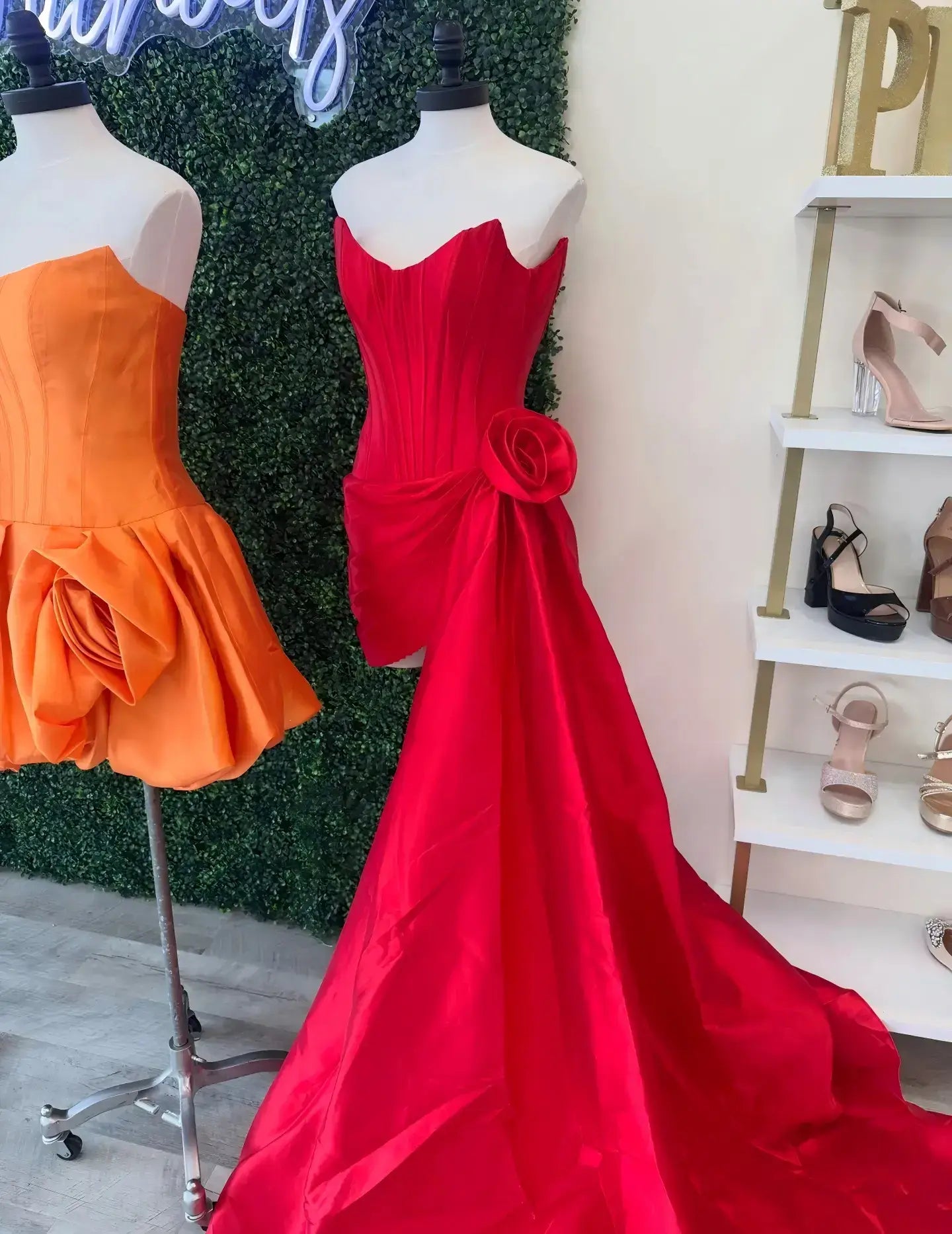 Orange Satin Corset Short Hoco Dress Strapless With 3D Flower Ribbon