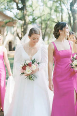 Satin Hot Pink Bridesmaid Dress Sleeveless Mermaid Straps Bow Mychicdress