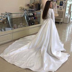 Satin Long Sleeves Arabic Black Tie Wedding Dresses Court Train