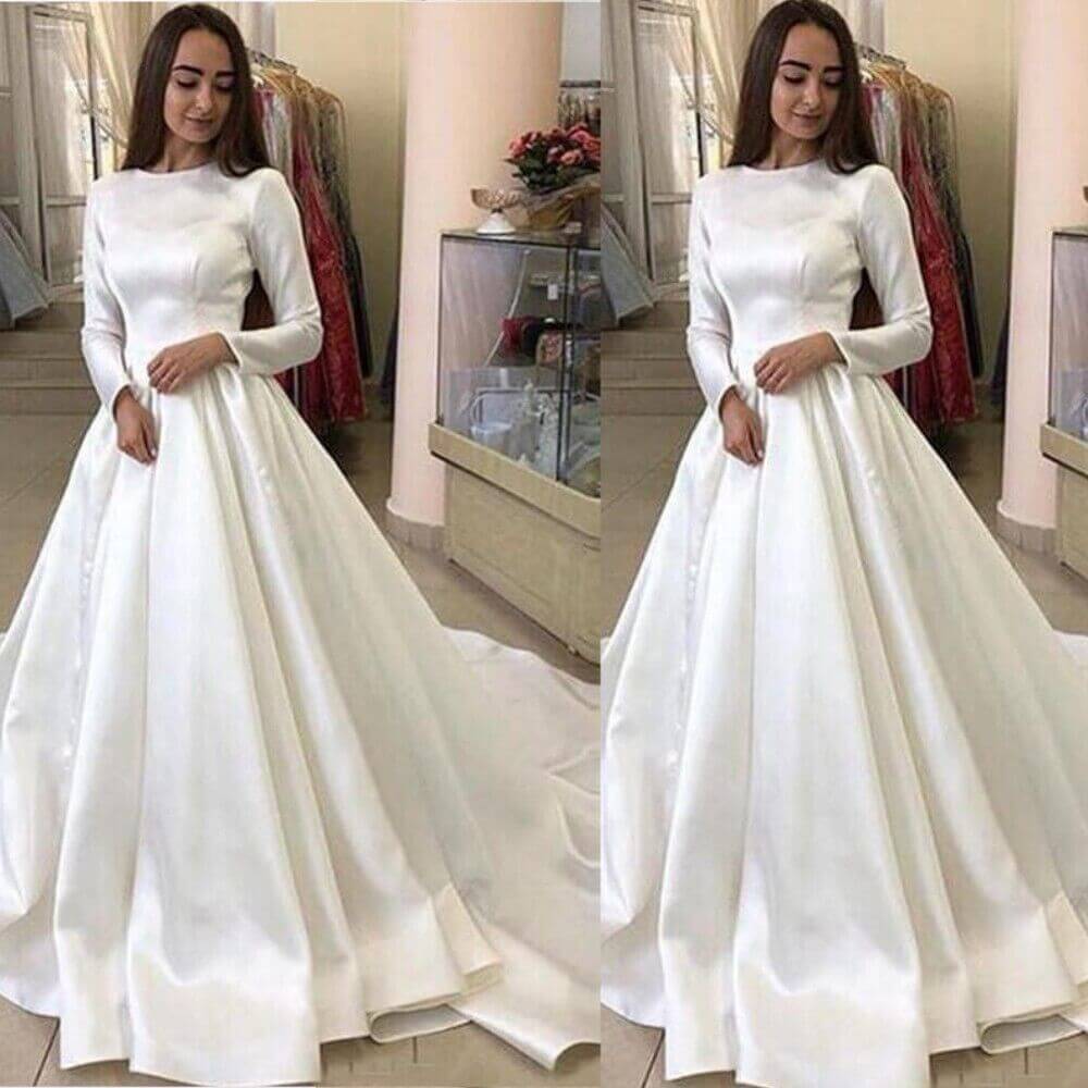 Satin Long Sleeves Arabic Black Tie Wedding Dresses Court Train