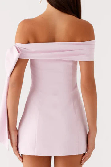 Satin Pink Homecoming Dress Short Mermaid Off-Shoulder
