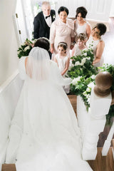 2025 A Line Satin Wedding Dresses Long Sleeves Jewel with Train - MyChicDress