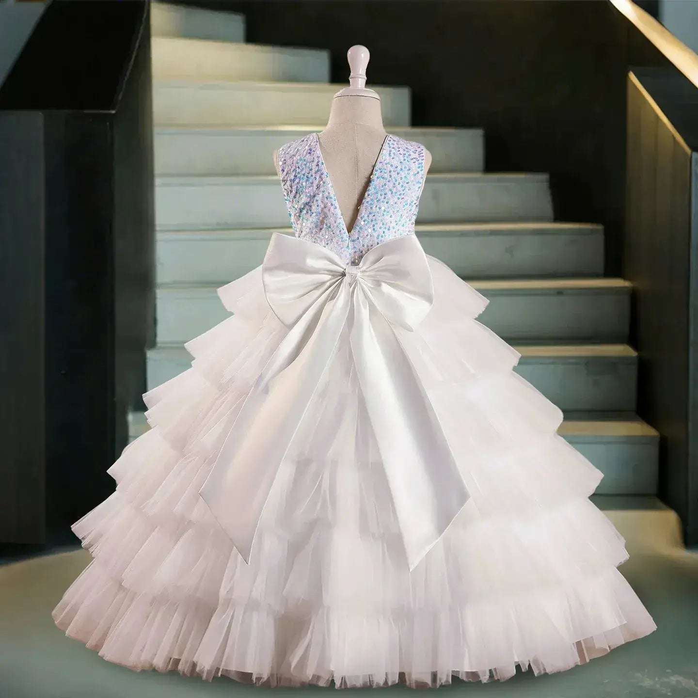 Sequin Flower Girl Dress Birthday Party Layered Pageant Dress Piano Performance Gown