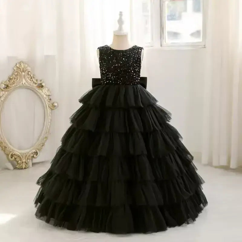 Sequin Flower Girl Dress Birthday Party Layered Pageant Dress Piano Performance Gown
