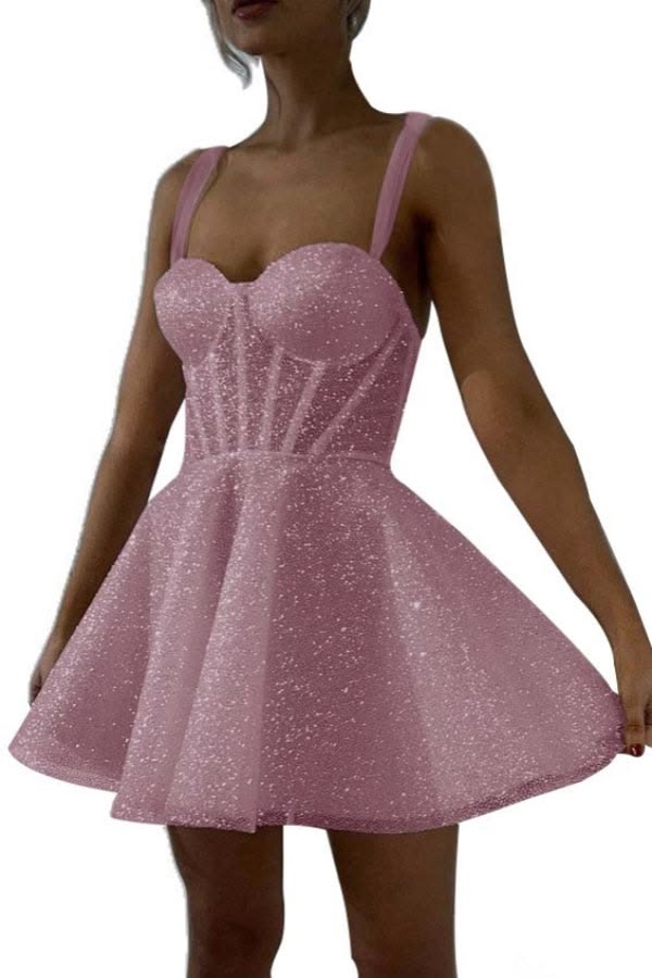 Glitter Sequin Homecoming Dress for Teens Short Corset Beach Wedding Gowns