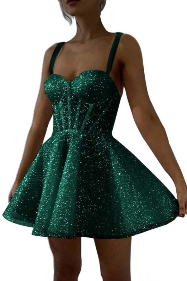 Glitter Sequin Homecoming Dress for Teens Short Corset Beach Wedding Gowns