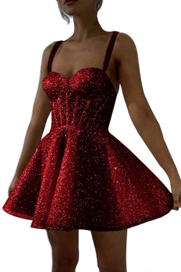 Glitter Sequin Homecoming Dress for Teens Short Corset Beach Wedding Gowns