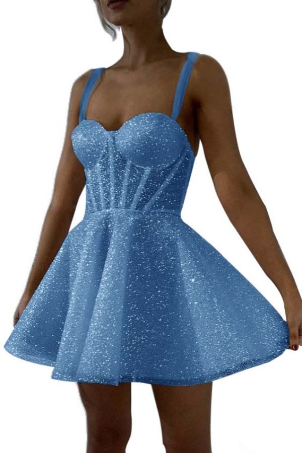Glitter Sequin Homecoming Dress for Teens Short Corset Beach Wedding Gowns