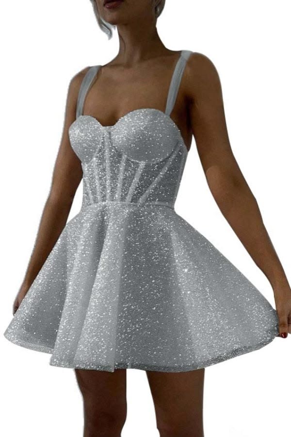 Glitter Sequin Homecoming Dress for Teens Short Corset Beach Wedding Gowns