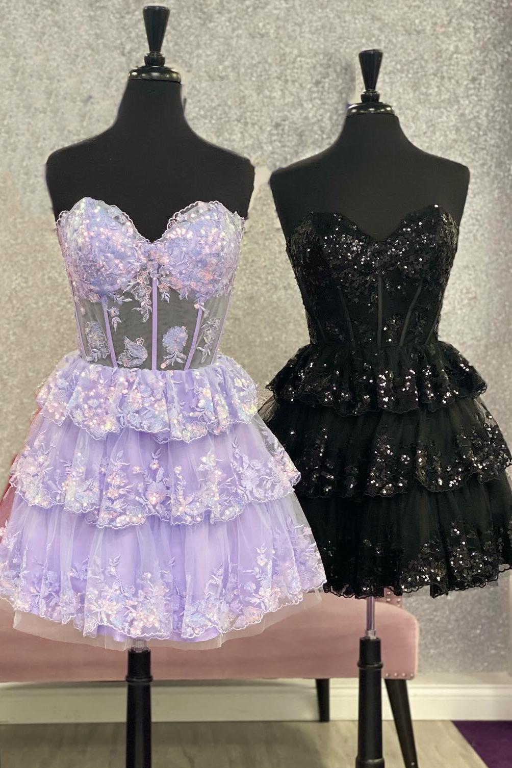 Sequin Lavender Corset Sweet 16 Dress Short A-line Tiered Dress Mychicdress