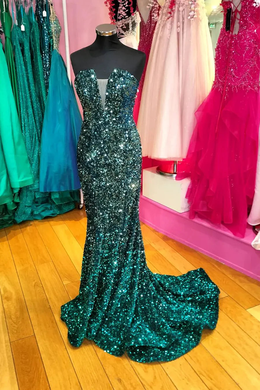 Sequins Formal Dresses Mermaid green Prom Dress Sleeveless - MyChicDress
