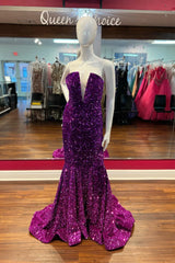 Sequins Formal Dresses Mermaid purple Prom Dress Sleeveless - MyChicDress