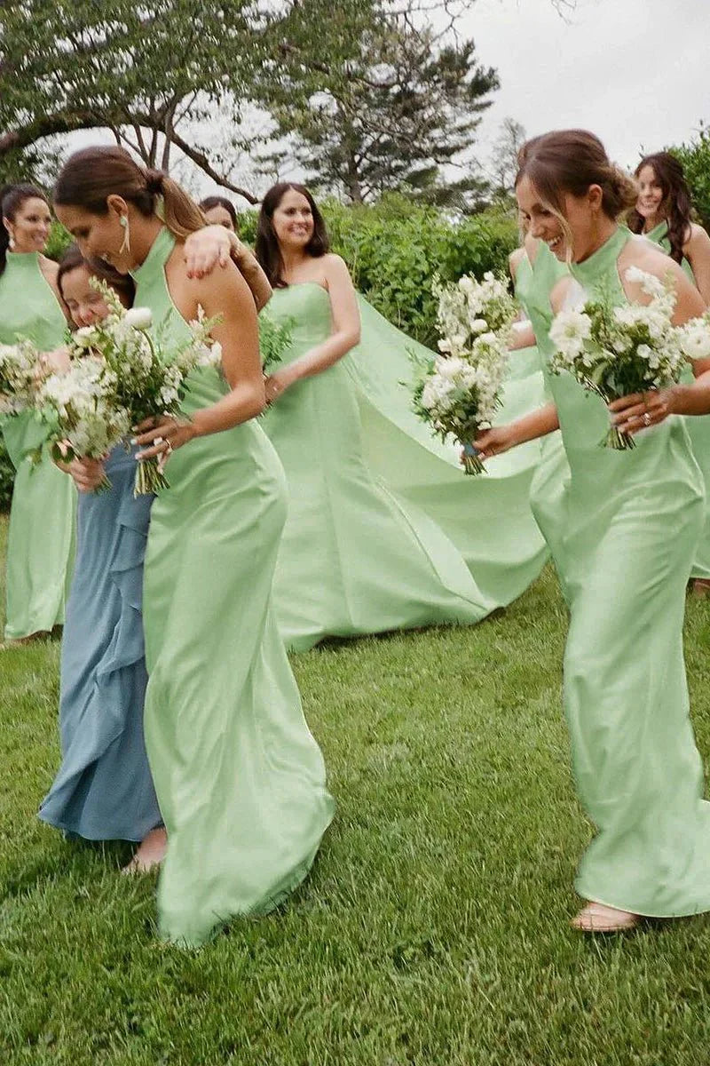 Sexy Beach Halter Bridesmaid Dresses Silk Satin