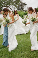 Sexy Beach Halter White Bridesmaid Dresses Silk Satin Mychicdress