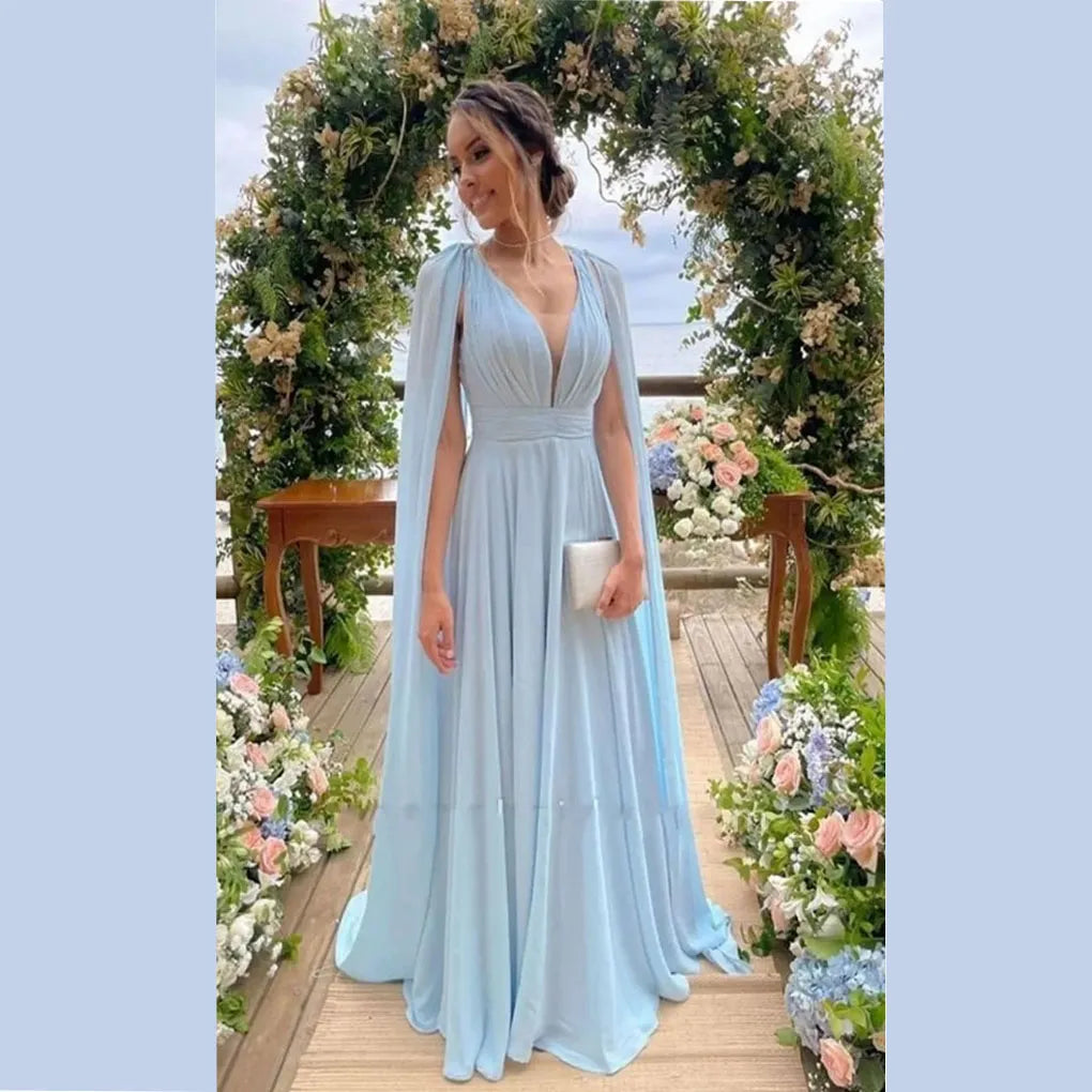 Sexy Blue Chiffon Formal Dresses for Women Wedding Guests Mychicdress