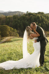 Enchanted Forest Wedding Dress Lace V Neck Straps Mermaid Bridal Gown