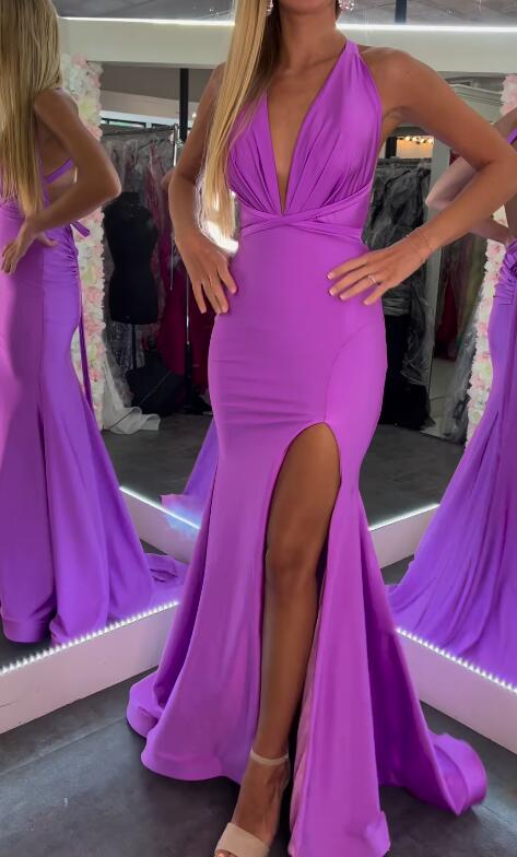 Sexy Simple Fitted Bridesmaid Dress Mermaid Deep V-neck
