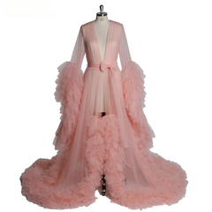 Sexy Tulle Ruffle Beach Maternity Robe Long Pregnancy Photoshoot