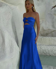 Sheath Long Yellow Prom Dresses Strapless Formal Gown