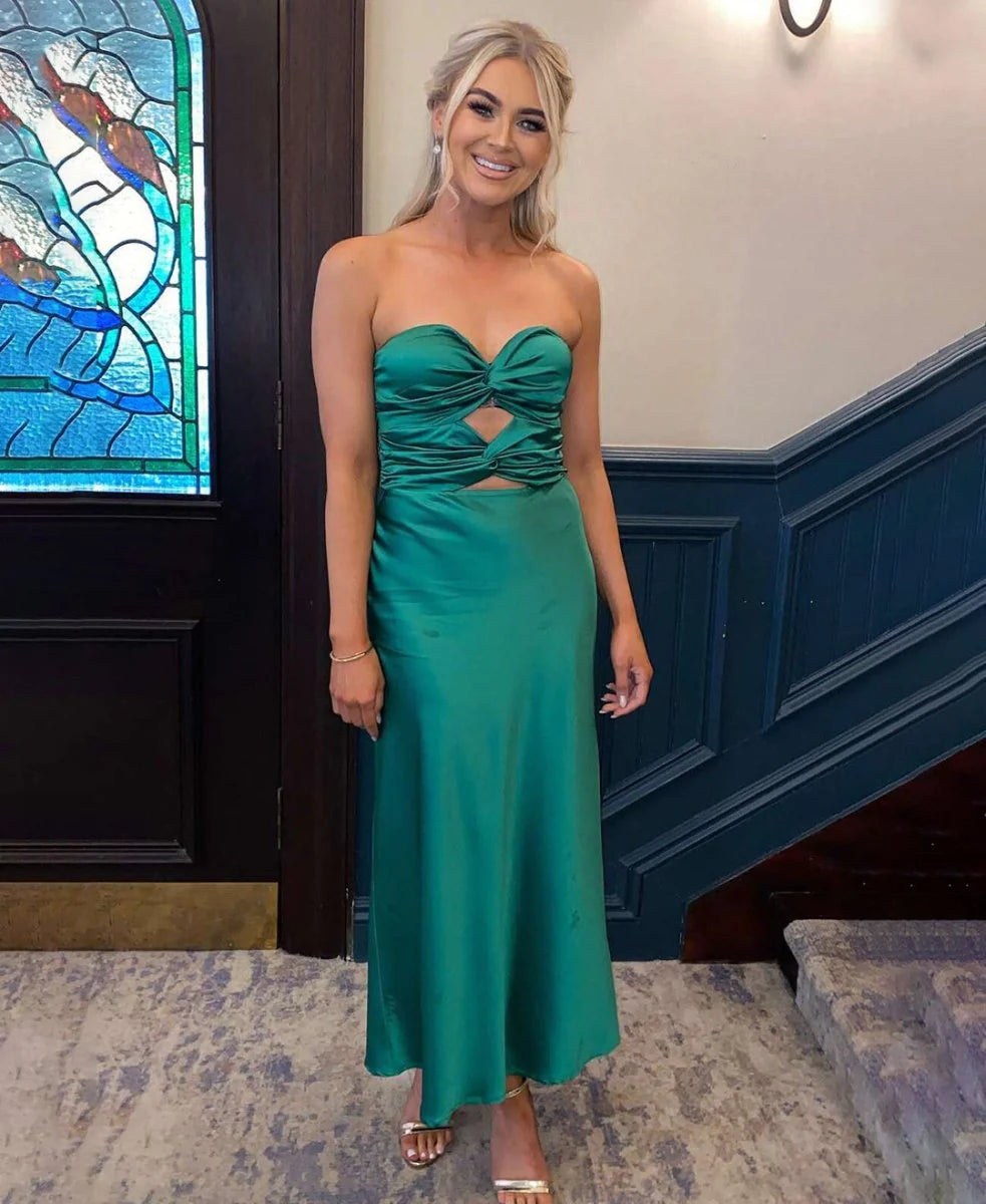 Sheath Long green Prom Dresses Strapless Formal Gown