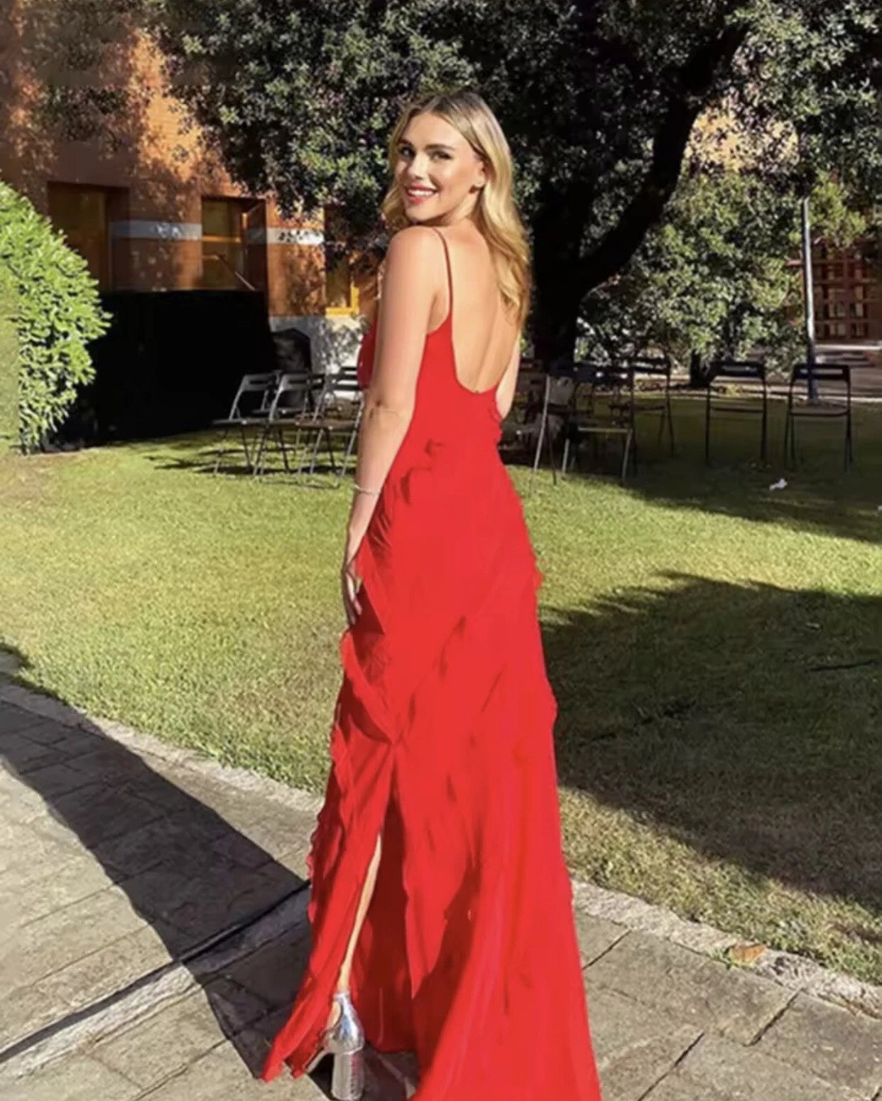 Sheath Maxi Red Formal Dress for Wedding Guests with Ruffles Mychicdress