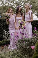 Sheath Pink Bridesmaid Dresses Beach V Back Wedding Guest Dress Mychicdress