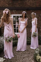 Sheath Pink Bridesmaid Dresses Beach V Back Wedding Guest Dress Mychicdress