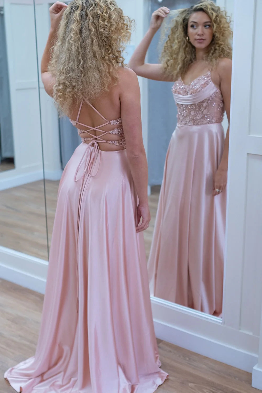 Sheath Pink Prom Dress Corset Appliques A Line Formal Dress