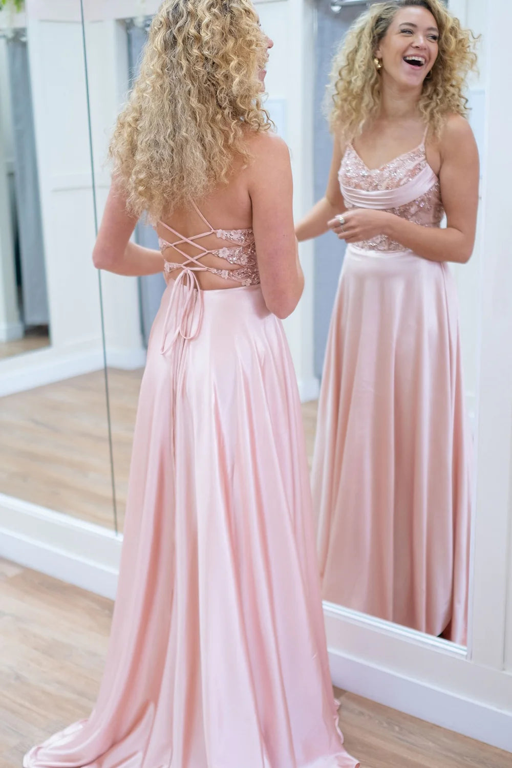Sheath Pink Prom Dress Corset Appliques A Line Formal Dress